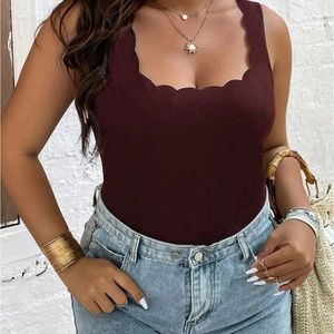 🔥2for$25🔥Ribbed scalloped burgundy bodysuit